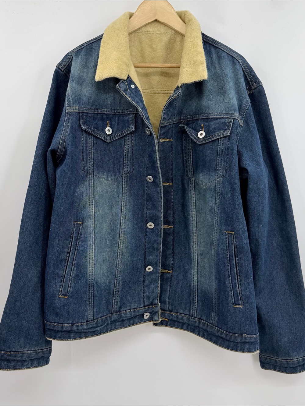 HME Mens Sherpa Lined Denim Trucker Jacket Medium Wash Blue Fleece Lined Sz L/40